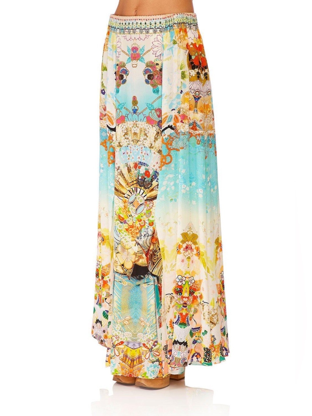 Camilla Turquoise & Cream Floral Maxi Skirt